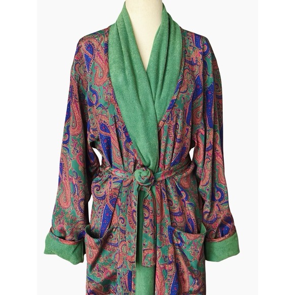 Vtg Victoria's Secret Gold Label Robe Womens XS S  Paisley Green Old Money Luxe - Picture 11 of 12